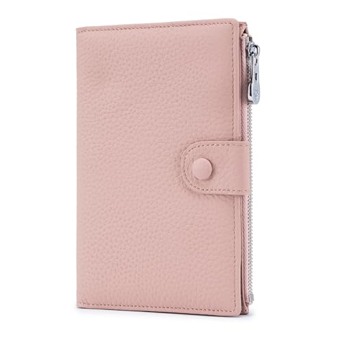 Genuine Leather RFID Blocking Passport Holder Wallet, Multi-Functional Travel Document Organizer with SIM Card Slots (Pink) - color: Pink
