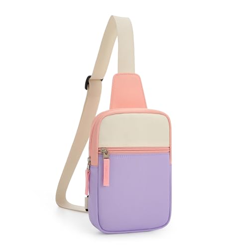 Birthday Gifts for 8 9 10 11 12 Year Old Teens Girls Kids, Fanny Pack Crossbody Bag Sling Belt Bags Purse, Dorm Travel Essentials for Girls Fashion, Preppy Tween Teen Girl Gift Trendy Stuff - color: Beige & Lavender Purple
