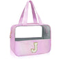 Personalized Initial J Clear Purple Makeup Bag - Large Travel Toiletry Bag, Cute Cosmetic Organizer Set for Girlfriend, Teacher, Teen Girl Gifts - color: Purple, style: J