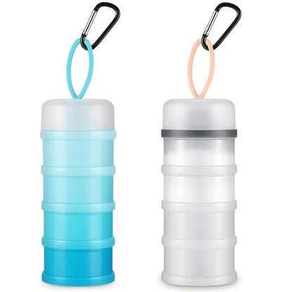 Baderke 2 Pcs Protein Powder Container with Funnels Stand, 4 Stackable Leakproof Protein Powder Dispenser, Portable Keychain Powder Container for Workout, Fitness, Travel(White, Blue) - color: White, Blue