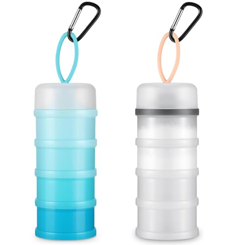 Baderke 2 Pcs Protein Powder Container with Funnels Stand, 4 Stackable Leakproof Protein Powder Dispenser, Portable Keychain Powder Container for Workout, Fitness, Travel(White, Blue) - color: White, Blue