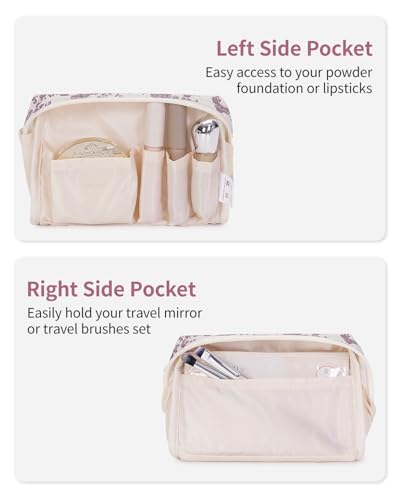 Narwey Small Cute Floral Makeup Bag for Purse Mini Cosmetic Bag Travel Makeup Pouch Zipper Pouch Cute Make up Bags with Compartments for Women Girls (Dusty Pink Flower, Small) - color: YA-Dusty Pink Flower, style: Small