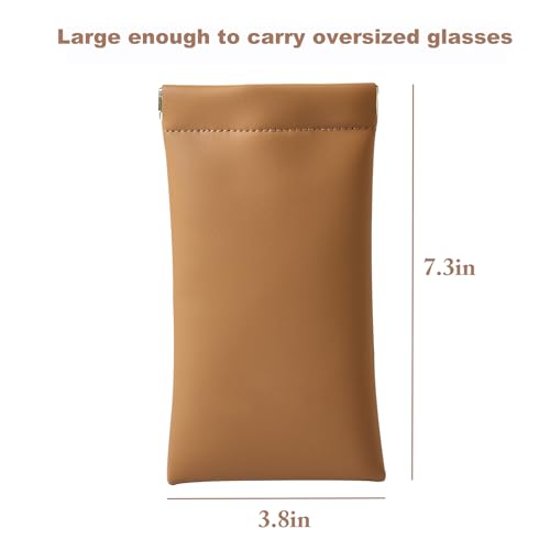 Squeeze Top Sunglass Case, New Organosilicon Soft PU Leather Eyeglass Glass Case Travel Large Sunglasses Pouch - color: Brown