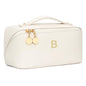 Initial Makeup Bag Gifts for Women Bridesmaid Gifts Travel Toiletry Personalized PU Leather Waterproof Cosmetic Bag (Medium-Beige-B) - color: MediumBeige, style: B