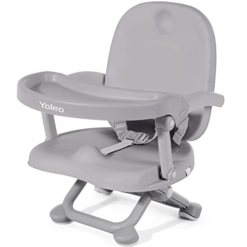 YOLEO Baby High Chair Booster Seat for Dining Table, Foldable High Chairs with Adjustable Heights, Travel Booster Seat with Removable Tray - color: Grey, size: No Cushion