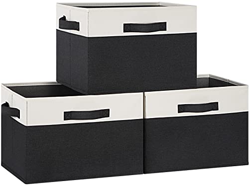 GhvyenntteS Large Storage Baskets for Shelves 3 Pack, Collapsible Fabric Storage Bins with 3 Handles, Decorative Closet Organizers and Storage bins for Clothes Blanket Beddings (Black, 15"x11"x9.6") - color: Black & White, size: Large-3 Pack