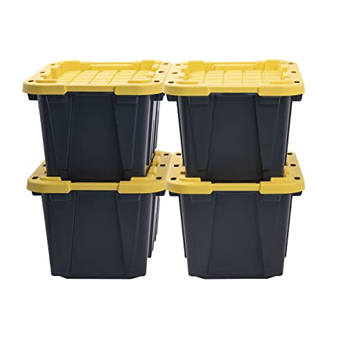 CX BLACK & YELLOW 12-Gallon Heavy Duty Storage Bins with Lids, Stackable Plastic Storage Bins, Dorm Room Essentials, Back to School, Classroom Organization, Home Organization, 4 Pack (12.51H x 16.3W x 21.8D) - size: 12 Gallon