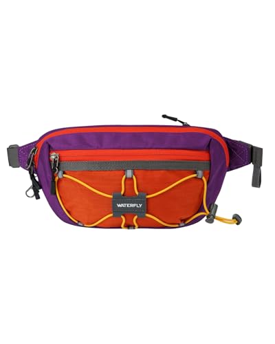 WATERFLY Lightweight Small Fanny Pack: 1.5L Mini Slim Crossbody Waist Belt Hip Bag with RFID Blocking, Anti-Theft & Water Resistant Pouch for Women Men Travel Hiking Running Walking EDC - color: Purple-Red