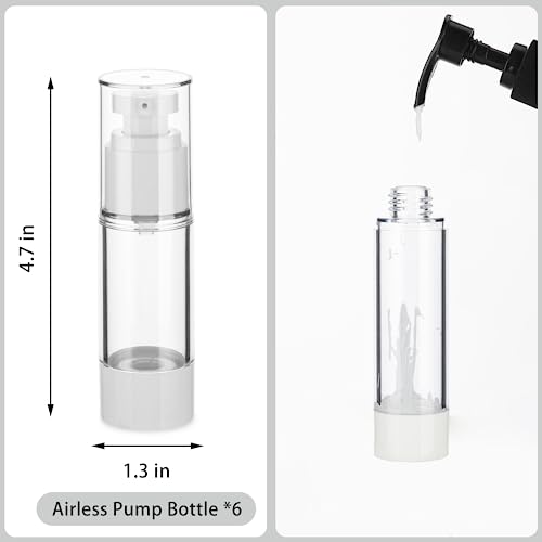 1OZ/30ML Clear Airless Pump Bottles, Lotion Dispenser Travel with Pump, Vacuum Plastic Travel Size Lotion Bottle for Foundation, Creams, Cosmetic(6 Pack) - size: 1oz / 30ml (6 pcs)