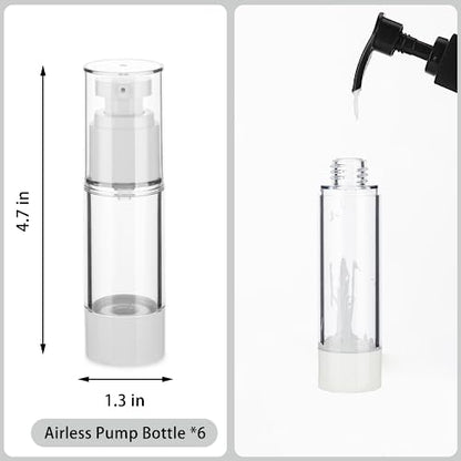 1OZ/30ML Clear Airless Pump Bottles, Lotion Dispenser Travel with Pump, Vacuum Plastic Travel Size Lotion Bottle for Foundation, Creams, Cosmetic(6 Pack) - size: 1oz / 30ml (6 pcs)