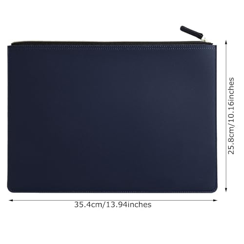 PU Leather A4 File Folder Zipper Document Holder Envelope Folder Case for Receipt Contract (Blue) - color: Blue