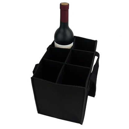 6 Bottle Wine Carrier with Divider Felt Wine Storage Tote Bag, Portable Reusable Wine Travel Bag with Handle for Christmas Travel Camping Picnic Party(black) - color: black