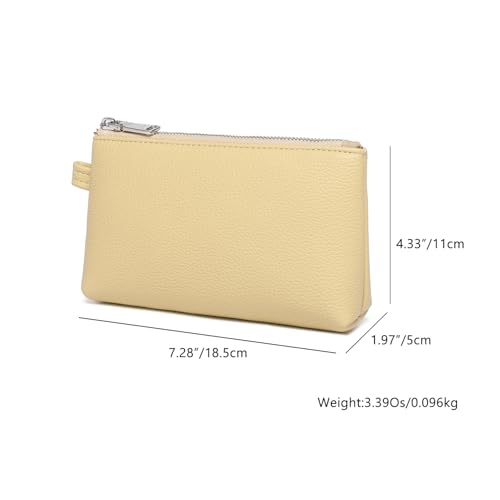 30 Color PU Faux Leather Travel Toiletry Bag for Women, Mini Cosmetic Pouch Organizer with 2 Dividers, Easy Clean Makeup Bag for Purse, Gift Idea (PU Faux Leather/Almond Yellow) - color: PU/Almond Yellow