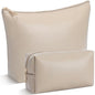 Kigeli 2 Pcs PU Leather Makeup Bag Set for Women Waterproof Aesthetic Cosmetic Bag Large & Small Travel Toiletry Organizer Pouch Skincare Organizer Bridesmaid Mother's Day Birthday Gift(Nude) - color: Nude
