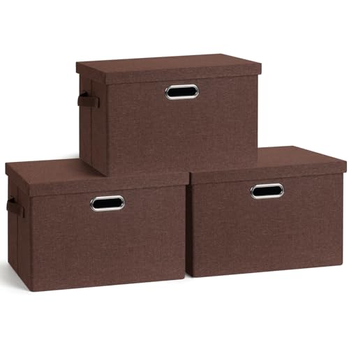Graciadeco Large 17" 36 Quart Collapsible Stackable Storage Bins with Lids, 3 Packs Dark red Foldable Fabric Closet Storage Boxes with Lids, Heavy-duty Linen Cube Baskets(17x12x11) - color: Dark Red, size: Large -3 Pack