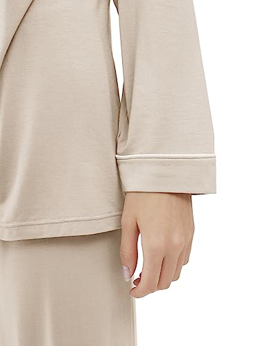 Cherrydew Women Bamboo Viscose Pajama Sets Super Soft Comfy Breathable Cooling Sleepwear Long Sleeve Button Down Loungewear - color: Cream, size: XX-Large