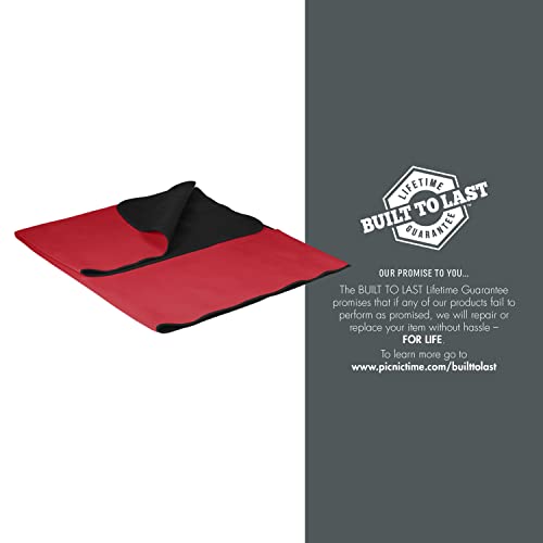 PICNIC TIME Outdoor Picnic Blanket Tote, 59"x51" Foldable Beach & Camping Blanket with Soft Fleece, Water-Resistant Bottom, Adjustable Strap & Zippered Pocket (Red with Black Flap) - color: Red/Black