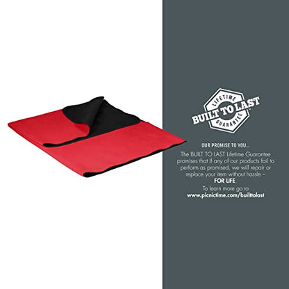 PICNIC TIME Outdoor Picnic Blanket Tote, 59"x51" Foldable Beach & Camping Blanket with Soft Fleece, Water-Resistant Bottom, Adjustable Strap & Zippered Pocket (Red with Black Flap) - color: Red/Black