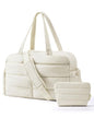 BAGSMART Gym Bag for Women, Lightweight Puffer Duffle Bag 2-PC Travel Bag, 31L Weekender Overnight Bag Quilted Carry On Tote Bag, Diaper Hospital Dance Bag for Travel, Gym, Water Resistant, Beige - color: Beige