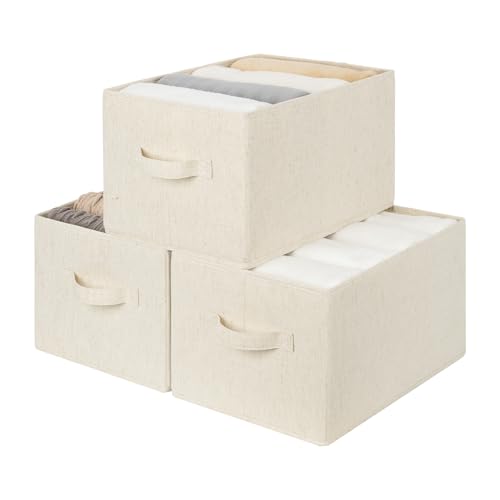 StorageWorks Storage Baskets for Shelves, Fabric Storage Bins, Closet Organization and Storage Basket, Organizer Bins for Clothes, Beige (NaturWeave Fabric), 3-Pack, Large - color: Beige(Cotton-linen), size: Large