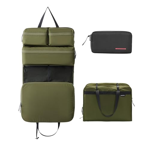 Bee Nesting 6-in-1 Hanging Travel Shelves,Compression Packing Cubes Organizer for Luggage,Portable Closet with 6 Compartments,Water-Repellent Carry On Packing Storage for Business,Gym,Cruise - color: Dark Green