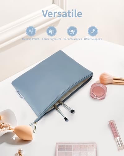 Narwey Small Makeup Bag for Purse Small Cosmetic Bag Women PU Leather Travel Makeup Pouch Zipper Pouch (Greyish Blue) - color: A-Greyish Blue