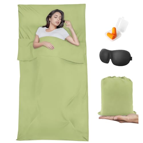 Sleeping Bag Liner,Travel Sheet & Adult Sleep Sack, Camping Sheets Travel Sleep Sack for Backpacking,Hotels & Hostels -Lightweight Single &Double Travel Sheet Camping Sheets - color: Single Green