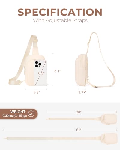 CHOLISS Small Crossbody Bags for Women and Men, Sling Bag for Women and Men Trendy, Fanny Packs Chest Bag with Extended Strap - color: Ivory
