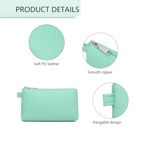 30 Color PU Faux Leather Travel Toiletry Bag for Women, Mini Cosmetic Pouch Organizer with 2 Dividers, Easy Clean Makeup Bag for Purse, Gift Idea (PU Faux Leather/Light Green) - color: PU/Light Green