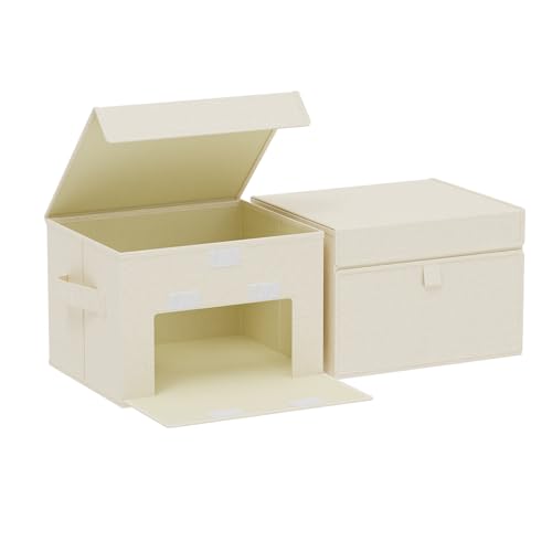 Convenient Storage Bins for Taking Clothes, Fabric Boxes with Flip Cover, Collapsible Organizer with Handles, Cube Baskets for Home, Bedroom, Closet, 10.2x7.9x6.7in, Beige, 2 Pack - color: Beige, size: 10.2x7.9x6.7 in(2 Pack)