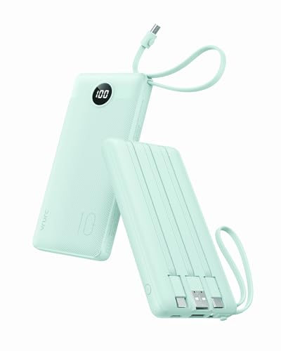 VRURC Portable Phone Charger for iPhone, 10000mAh Power Bank Built in Cables & Lanyard, Slim USB C Battery Bank 5 Outputs for Multi Devices,Travel Essential for College Students Teen Boys Girls-Green - color: Green