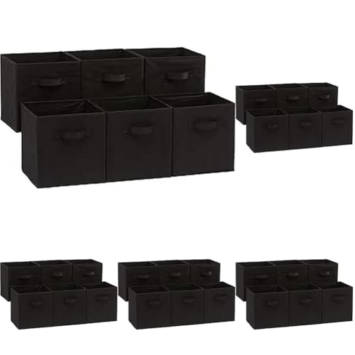 Amazon Basics Collapsible Fabric Storage Bins Organizer with Handles, Sturdy, Foldable, 10.5" x 10.5" x 11", Black, 6 Count (Pack of 5) - color: Black, size: 10.5"x10.5"x11" (Pack of 5)