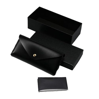 Portable Leather Glasses Case Anti-pressure Glasses Bag Coin Purse Storage Bag Suitable for Men and Women - color: Button Suit Black