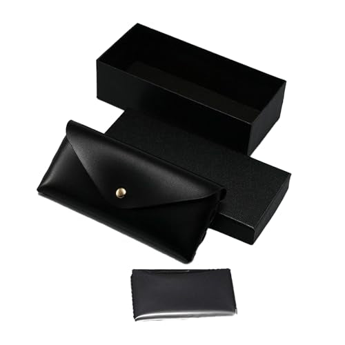 Portable Leather Glasses Case Anti-pressure Glasses Bag Coin Purse Storage Bag Suitable for Men and Women - color: Button Suit Black