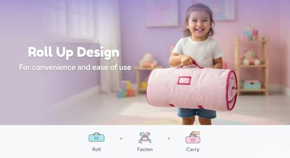 EVERYDAY KIDS Toddler Nap Mat with Removable Pillow -Princess Storyland- Carry Handle with Fastening Straps Closure, Rollup Design, Soft Microfiber for Preschool, Daycare, Sleeping Bag -Ages 2-6 years - color: Princess Storyland