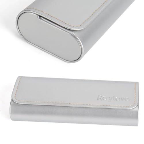 RayLove Hard Shell Glasses Case, Lightweight Leather Eyeglass Case, Travel-Friendly Sunglasses Protector for Men & Women - color: Silver