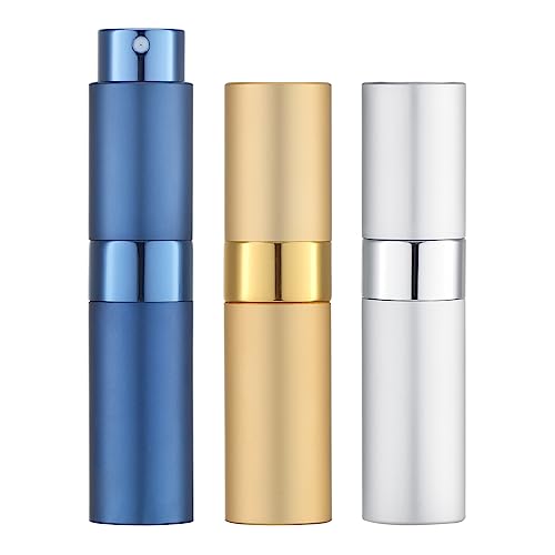LISAPACK 8ML Atomizer Perfume Spray Bottle for Travel (3 PCS) Empty Cologne Dispenser, Portable Sprayer (Gold, Silver, Blue) - color: 3 Colors2