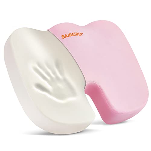 SAIREIDER Office Chair Cushion, Car Seat Cushion, Memory Foam Coccyx Cushion Pads for Tailbone Pain, Sciatica Relief Pillow, Correct Sitting Posture (Pink) - color: Chair Cushion-pink