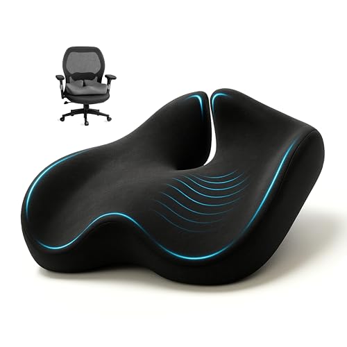 SitCushion Ergonomic Seat Cushion for Sciatica & Tailbone Pain Relief – Extra Large Memory Foam Office Chair Cushion for Long Sitting, Orthopedic Coccyx Cushion for Desk Chair, Car & Wheelchair(Black) - color: Black