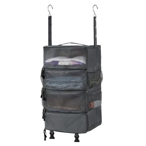 Surblue Hanging Travel Organizer Portable Hanging Luggage Organizer Multiple Compartments Collapsible Compression Closet Packing Cubes,LightGray,M - color: LightGray, size: Medium