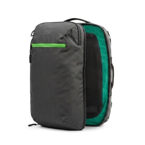 COR Surf Travel Backpack Carry On Backpack for Airplanes - Island Hopper 2.0 - Travel Backpack with Clamshell Design -Black with Green Zipper - color: 2.0 - Matte Black, size: 28L