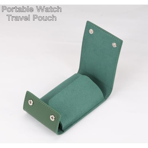 Watch Travel Pouch Portable Organizer - Luxury Watch Case Travel Recycled Leather Storage and Display for Men and Women (Single,Green) - color: WP-Green