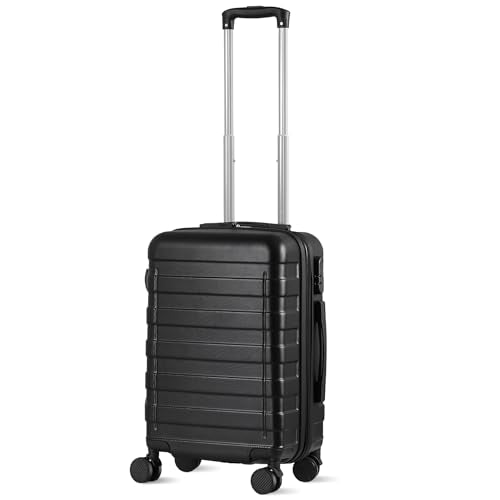SUPER DEAL 21 Inch Carry On Luggage with Spinner Wheels, Expandable Hardside Suitcase Height Adjustable Durable Rolling Luggage with Porable Handle and Side Feet for Business Trips and Travel, Black - color: Black