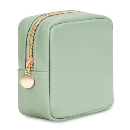 Wandering Nature Small Makeup Bag for Purse Mini Make up Pouch Cute Cosmetic Pouch for Women with Slip-in Pockets Eco Vegan Leather, Green - color: Green