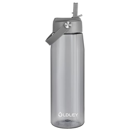 OLDLEY 32 oz Water Bottle with Straw, Leakproof Sports Water Bottle with Carry Strap, BPA-Free Large Water Bottles for Home,Travel, School, Outdoors, Gym, Tritan, Gray - color: Gray