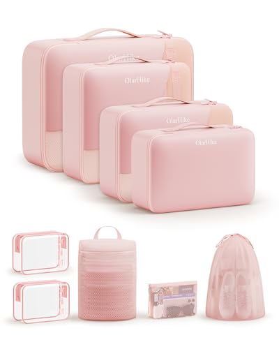 9 Set Packing Cubes for Travel, Gifts for Women Mom,Anti-Tearing Suitcase Organizer,OlarHike Vacation Essentials & Accessories for Cruise Ship - color: 05 Pink