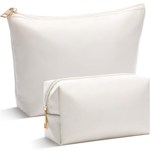 Kigeli 2 Pcs PU Leather Makeup Bag Set for Women Waterproof Aesthetic Cosmetic Bag Large & Small Travel Toiletry Organizer Pouch Skincare Organizer Bridesmaid Mother's Day Birthday Gift(Beige) - color: Beige