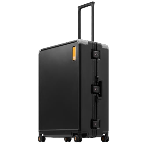 LEVEL8 Zipperless Checked Luggage Large Suitcase with Wheels 28 Inch Aluminum Frame Luggage Hard Shell Suitcases with Tsa Locks, Black - color: Black, size: Checked 28 Inch