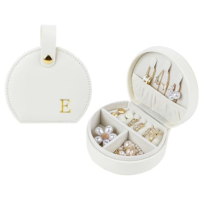 Travel Jewelry Case,Personalized Jewelry Box,Elegant Half-Moon Design with Personalized Golden Initial Case,Personalized Gifts for Women,Jewelry organizer;Personalized Gifts for Women or Friends(E) - style: E