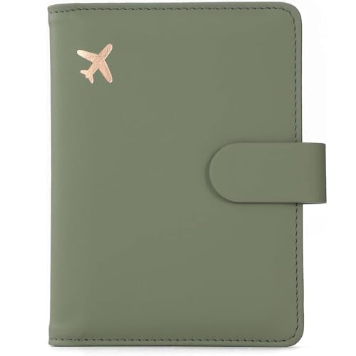 Melsbrinna Premium Leather Passport Holder Covers Case, Waterproof Rfid Blocking Travel Wallet Passport Holder with Pen Holder, Cute Passport Book for Women/Men - color: AE-Moss green
